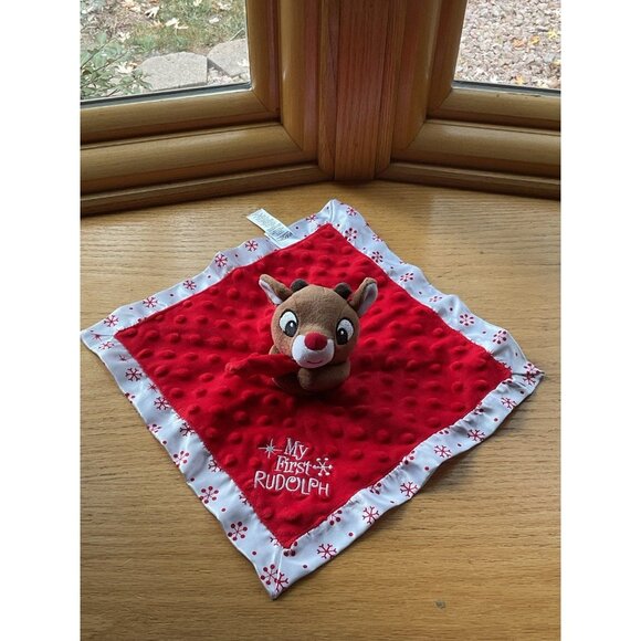 Rudolph The Red Nosed Reindeer Soft Baby Security Blanket Plush Lovey Red White - Picture 3 of 5